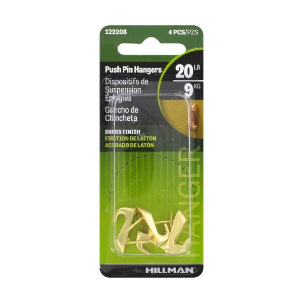 Hillman HILLMAN Brass-Plated Gold Push Pin Picture Hanger 20 lb 4 pk - 122208