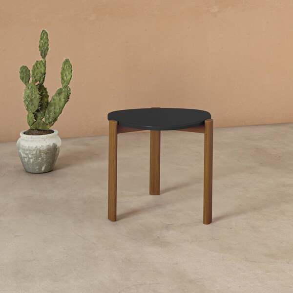 Manhattan Comfort Mid-Century Modern Gales End Table with Solid Wood Legs in Matte Black - ET-82742-BK