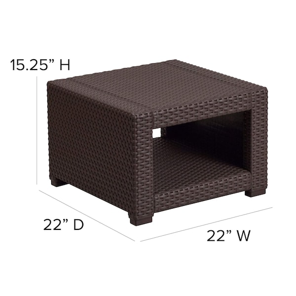 Flash Furniture Square End Table, Faux Rattan, Chocolate, 22 W, 22 L, 15.25 H, Resin, Chocolate Brown - DAD-SF1-S-GG