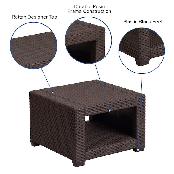 Flash Furniture Square End Table, Faux Rattan, Chocolate, 22 W, 22 L, 15.25 H, Resin, Chocolate Brown - DAD-SF1-S-GG