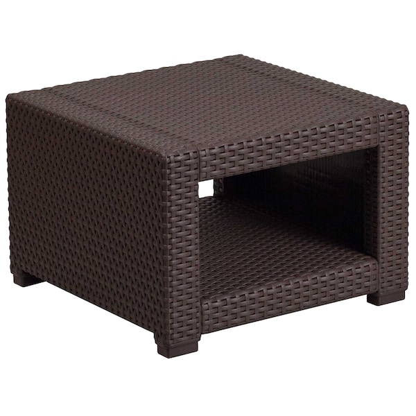 Flash Furniture Square End Table, Faux Rattan, Chocolate, 22 W, 22 L, 15.25 H, Resin, Chocolate Brown - DAD-SF1-S-GG