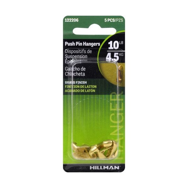 Hillman HILLMAN Brass-Plated Gold Push Pin Picture Hook 10 lb 5 pk - 122206