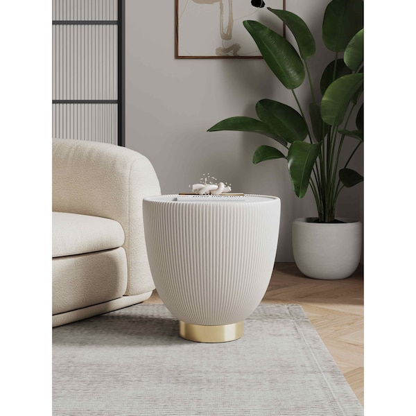 Manhattan Comfort Round End Table, 18.43 in L, Stainless Steel, Cream - ET005-CR
