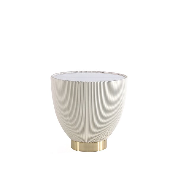 Manhattan Comfort Round End Table, 18.43 in L, Stainless Steel, Cream - ET005-CR