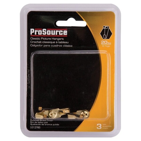 Prosource Picture Hanger, 20 lb, Steel, Polished Brass, Brass, Nail-In Mounting - PH-122268-PS