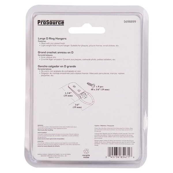 Prosource Frame Hanger, 9 lb, Steel, Zinc, Zinc, Flush Mounting - PH-122318-PS