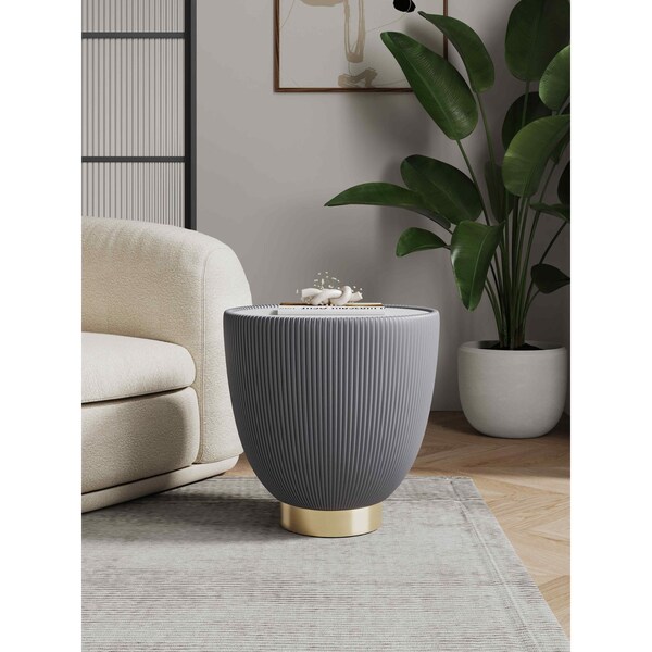 Manhattan Comfort Round End Table, 18.43 in L, Stainless Steel, Grey - ET005-GY