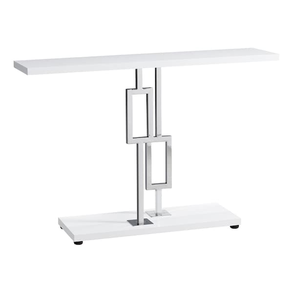 Monarch Specialties Accent Table - 48"L / Glossy White / Chrome Metal - I 3266