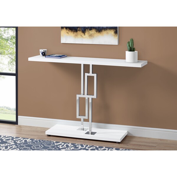 Monarch Specialties Accent Table - 48"L / Glossy White / Chrome Metal - I 3266