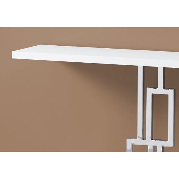 Monarch Specialties Accent Table - 48"L / Glossy White / Chrome Metal - I 3266