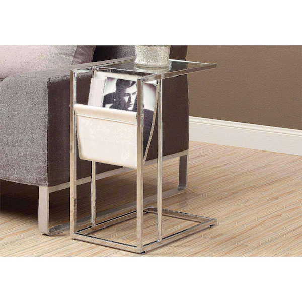 Monarch Specialties Accent Table - White / Chrome Metal With A Magazine Rack - I 3034