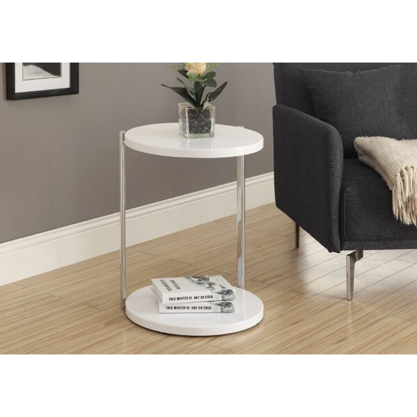 Monarch Specialties Accent Table - Glossy White / Chrome Metal - I 3056
