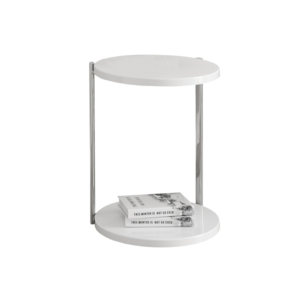 Monarch Specialties Accent Table - Glossy White / Chrome Metal - I 3056