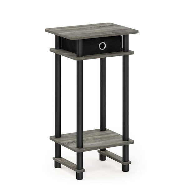 Furinno Furinno 17017GYWBKBK Turn-N-Tube Tall End Table with Bin; French Oak Grey & Black - 17017GYWBKBK