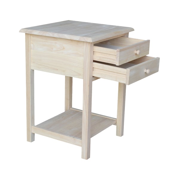 International Concepts Rectangle Lamp Table with 2 Drawers, 18 in W, 18 in L, 25.6 in H, Wood, Unfinished - OT-92