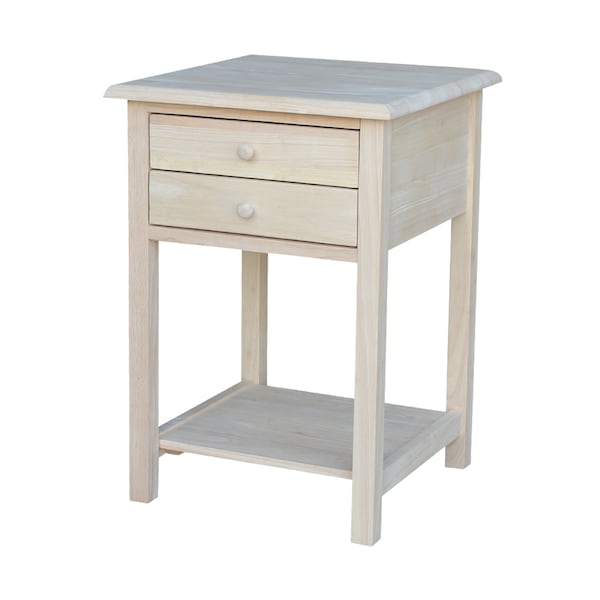 International Concepts Rectangle Lamp Table with 2 Drawers, 18 in W, 18 in L, 25.6 in H, Wood, Unfinished - OT-92