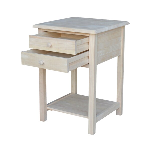 International Concepts Rectangle Lamp Table with 2 Drawers, 18 in W, 18 in L, 25.6 in H, Wood, Unfinished - OT-92