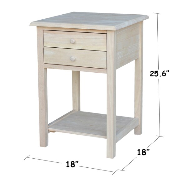 International Concepts Rectangle Lamp Table with 2 Drawers, 18 in W, 18 in L, 25.6 in H, Wood, Unfinished - OT-92