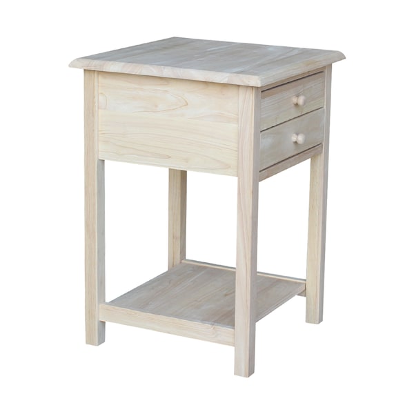 International Concepts Rectangle Lamp Table with 2 Drawers, 18 in W, 18 in L, 25.6 in H, Wood, Unfinished - OT-92