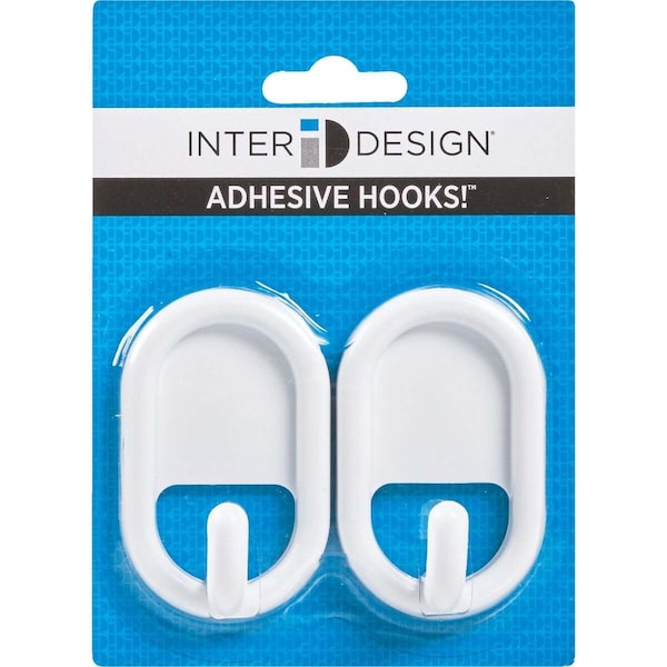 Idesign Hook 3/4in L White Plastic Small stick on! 0.2 lb. cap. White Pair - 14201