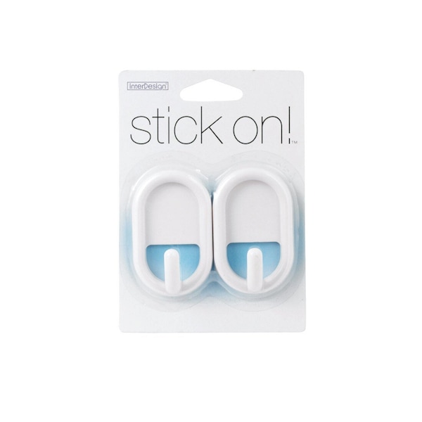 Idesign Hook 3/4in L White Plastic Small stick on! 0.2 lb. cap. White Pair - 14201