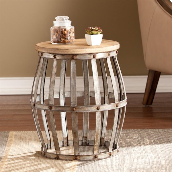 Homeroots 18 in. Manufactured Wood Round End Table Silver & Natural - 402291