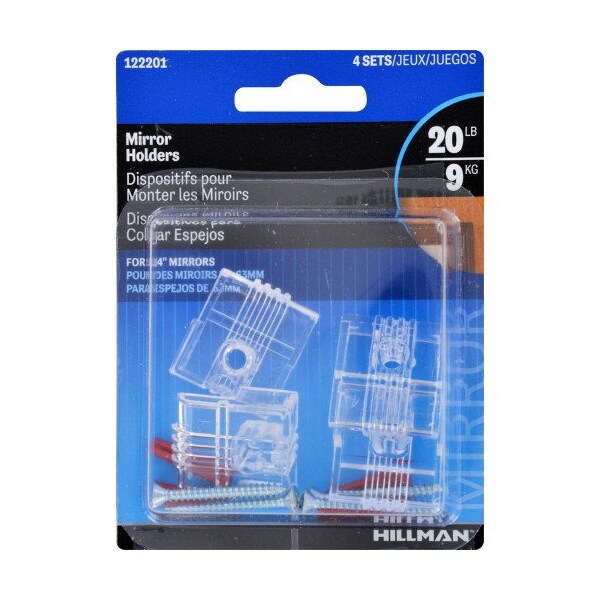 Hillman HILLMAN Plastic Coated Heavy Duty Mirror Holder Kit 20 lb 4 pk - 122201