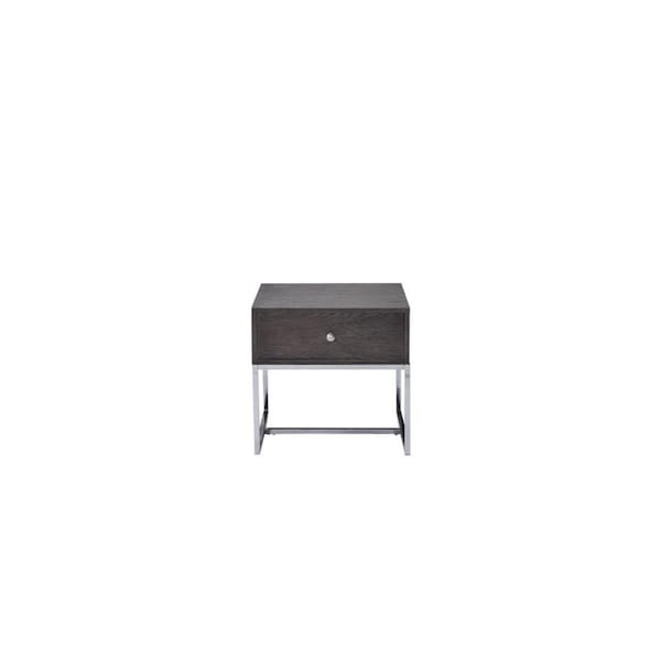 Gfancy Fixtures 22 in. Oak Manufactured Wood Rectangular End Table with Drawer Chrome & Gray - GF3098571