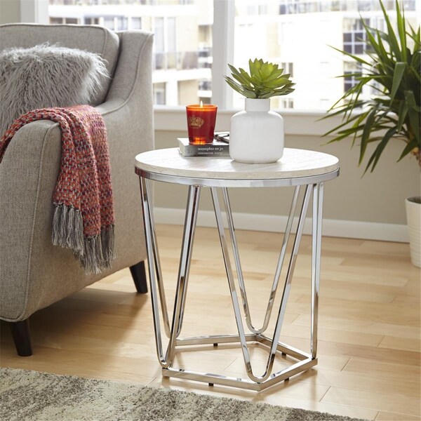 Homeroots 23 in. Manufactured Wood & Iron Round End Table Silver - 402487