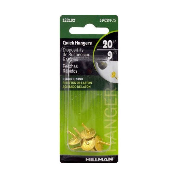Hillman HILLMAN Brass-Plated One Piece Quick Hanger 20 lb 5 pk - 122182