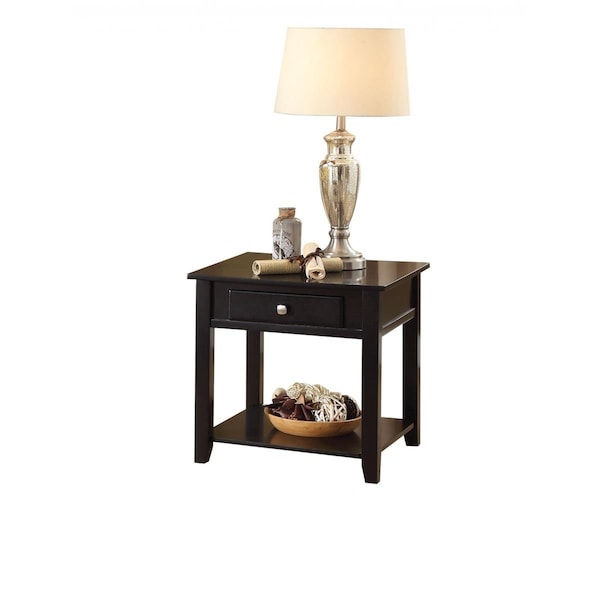 Homeroots 22 in. Manufactured Wood Square End Table with Drawer with Shelf, Black - 485851