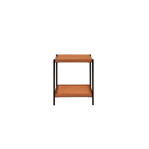 Homeroots 24 in. Wood & Metal Square End Table with Shelf Black & Honey Oak - 486391