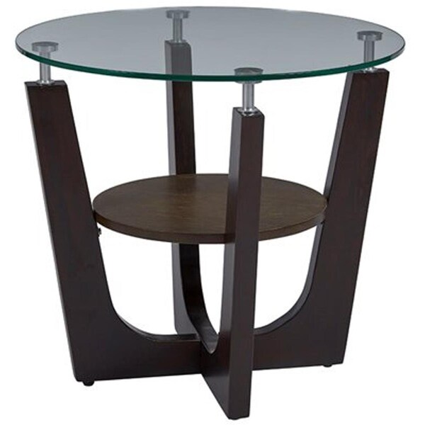 Procomfort Living Room Round Glass Top End Table, Espresso - PR2637286