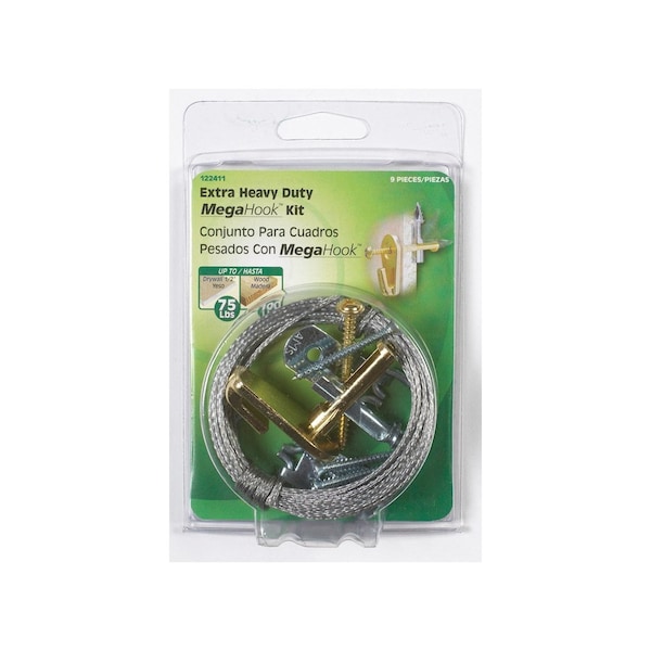 Hillman Picture Hook Kit MegaHook Brass-Plated Silver Heavy Duty 100 lb Brass-Plated - 122411