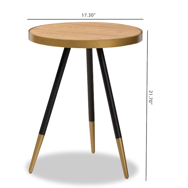 Baxton Studio Lauro Walnut Wood and Metal End Table with Black and Gold Legs - 153-9083