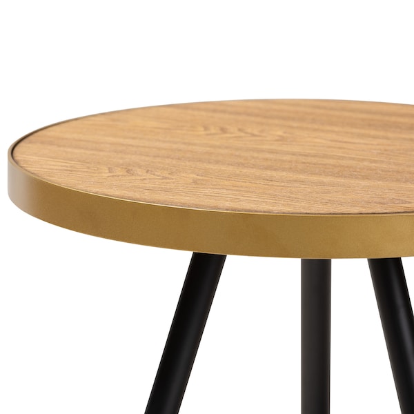 Baxton Studio Lauro Walnut Wood and Metal End Table with Black and Gold Legs - 153-9083