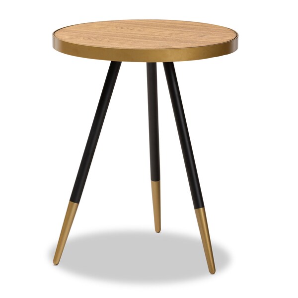 Baxton Studio Lauro Walnut Wood and Metal End Table with Black and Gold Legs - 153-9083