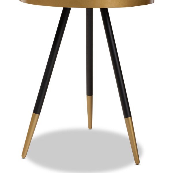 Baxton Studio Lauro Walnut Wood and Metal End Table with Black and Gold Legs - 153-9083