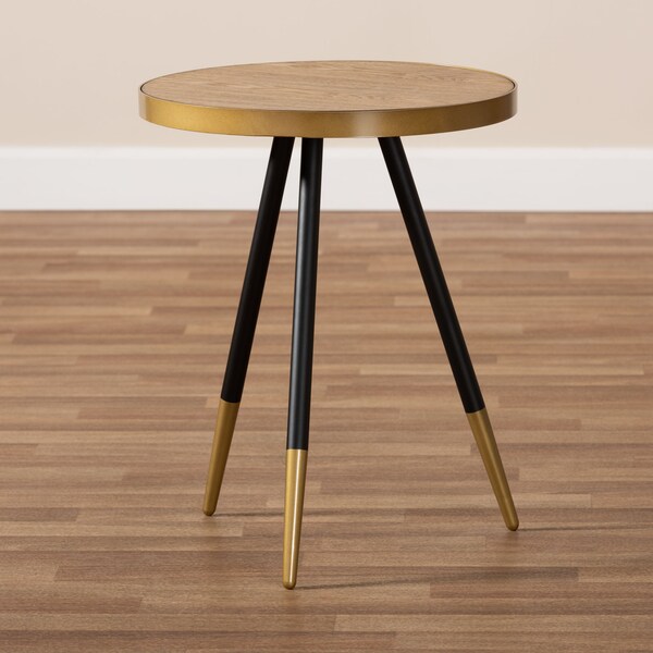 Baxton Studio Lauro Walnut Wood and Metal End Table with Black and Gold Legs - 153-9083
