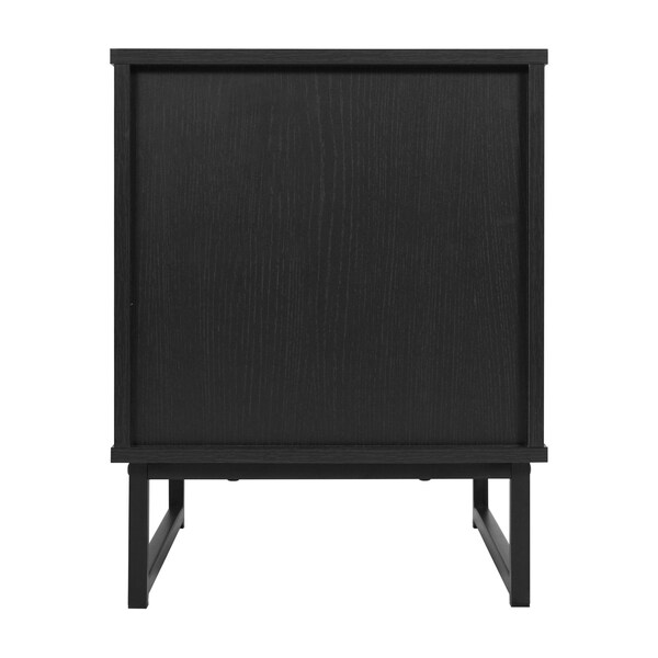 Flash Furniture Malaki Mid-Century Modern Nightstand w/Rattan Accented Drawer, Open Upper Shelf, Metal Legs, Black - EV-ST4043-ZZ-BLK-GG
