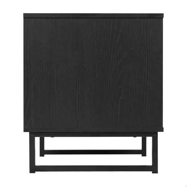 Flash Furniture Malaki Mid-Century Modern Nightstand w/Rattan Accented Drawer, Open Upper Shelf, Metal Legs, Black - EV-ST4043-ZZ-BLK-GG