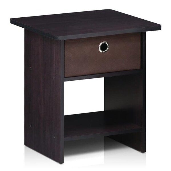 Furinno Furinno 10004DWN End Table & Night Stand Storage Shelf with Bin Drawer; Dark Walnut - 10004DWN