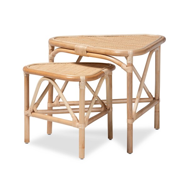 Baxton Studio Jayden Modern Bohemian Natural Brown Finished Rattan 2-Piece End Table Set - 205-12695