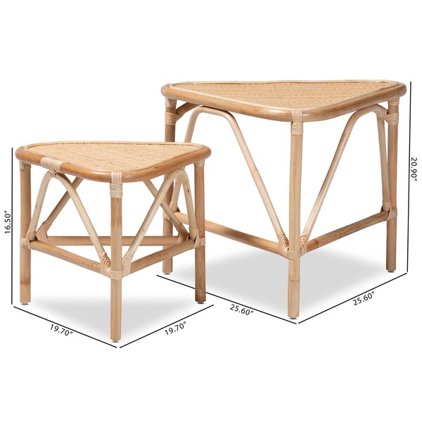 Baxton Studio Jayden Modern Bohemian Natural Brown Finished Rattan 2-Piece End Table Set - 205-12695