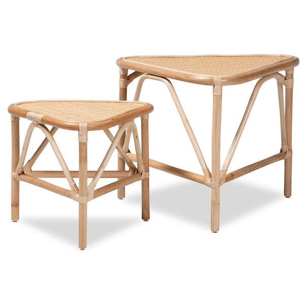 Baxton Studio Jayden Modern Bohemian Natural Brown Finished Rattan 2-Piece End Table Set - 205-12695