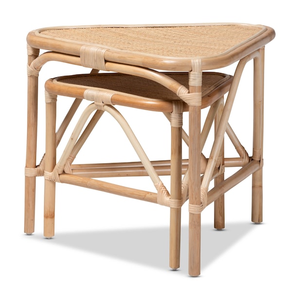 Baxton Studio Jayden Modern Bohemian Natural Brown Finished Rattan 2-Piece End Table Set - 205-12695