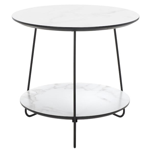 Safavieh 18.9 x 18.9 x 17.7 in. Avani Round Side Table White Marble & Black - ACC4209A