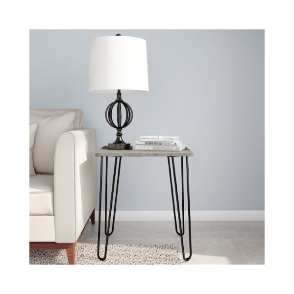 Hastings Home End Table with Hairpin Legs, Modern Industrial Style Decor, Woodgrain and Steel Accent Furniture - 625505INT