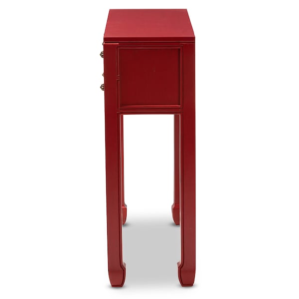 Baxton Studio Red Finished Wood Bronze Finished Accents 6-Drawer Console Table - 148-8192