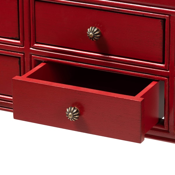 Baxton Studio Red Finished Wood Bronze Finished Accents 6-Drawer Console Table - 148-8192